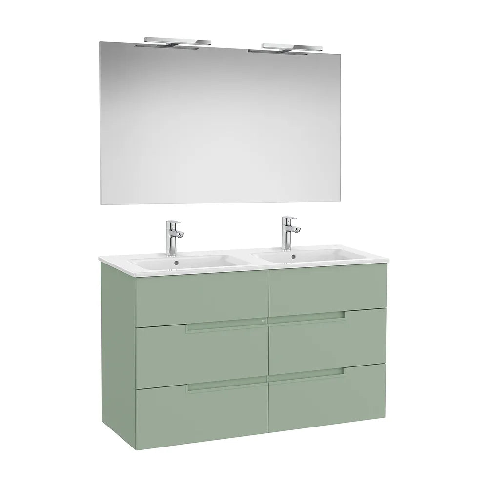 Pack mueble base seis cajones lavabo doble espejo aplique LED Starlight 119x46x75 cm Roca - Vista 2