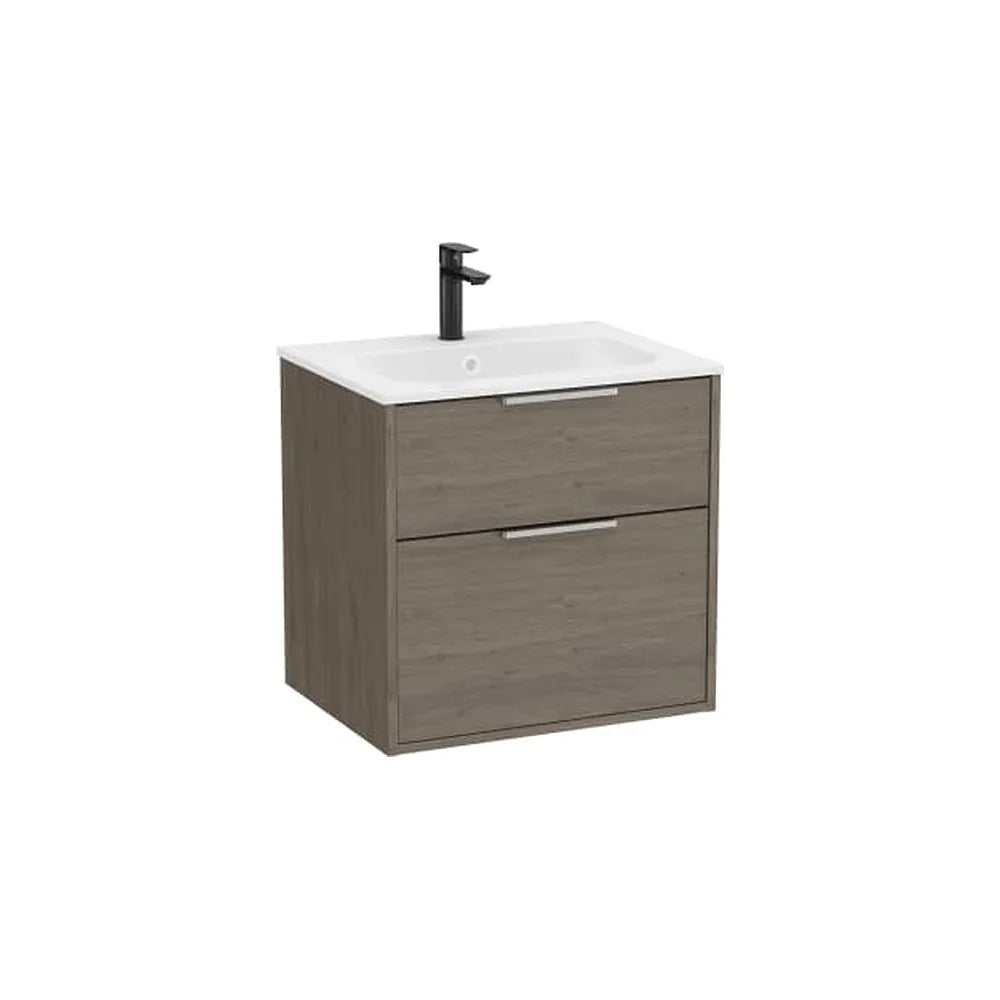 Mueble base compacto suspendido con dos cajones y lavabo porcelana 60x46x58 cm Roca - Vista 1