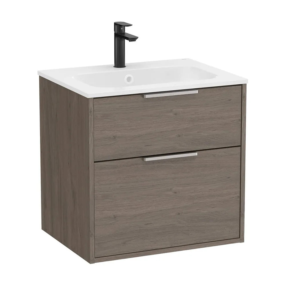 Mueble base compacto suspendido con dos cajones y lavabo porcelana 60x46x58 cm Roca - Vista 2