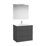Pack mueble base tres cajones lavabo espejo y aplique LED Starlight 80x46x75 cm Roca