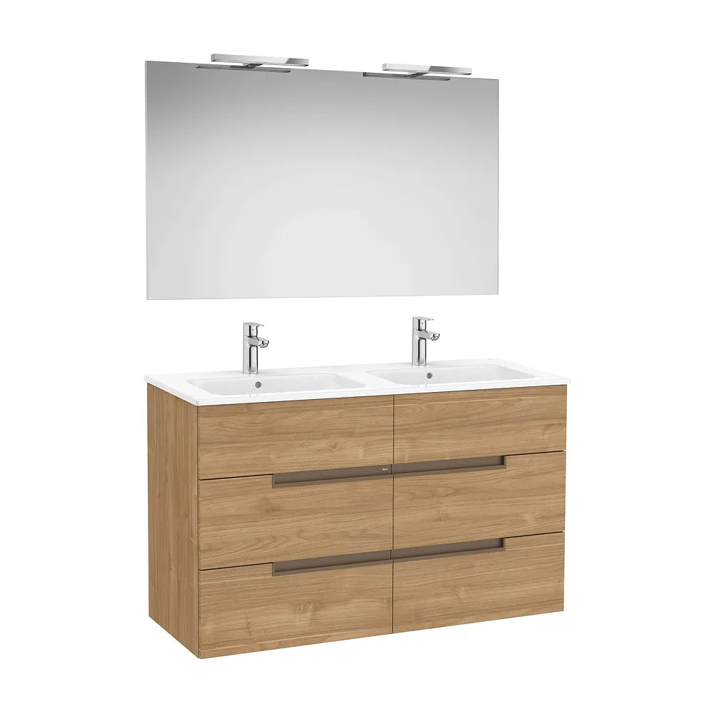 Pack mueble base seis cajones lavabo doble espejo aplique LED Starlight Roca - Vista 2