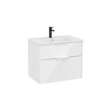 Móvel base suspenso compacto 70,5 x 46 x 58 cm com duas gavetas e lavatório de porcelana branco brilho Roca