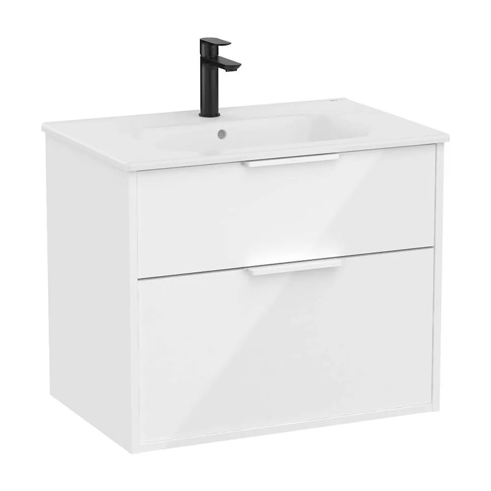 Mueble base compacto suspendido con dos cajones y lavabo de porcelana blanco brillo Roca - Vista 2
