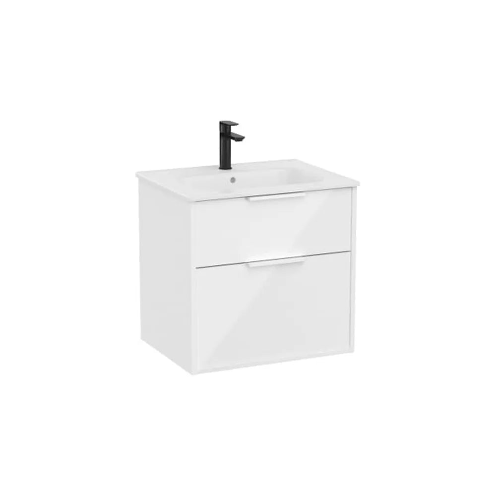 Mueble base compacto suspendido con dos cajones y lavabo porcelana blanco brillo Roca - Vista 1