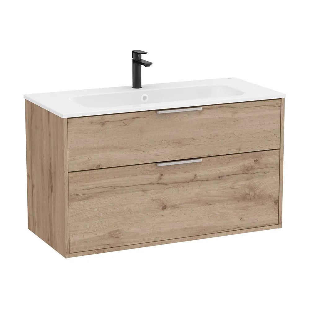 Mueble base compacto suspendido con dos cajones y lavabo porcelana 100x46x58 cm Roca - Vista 2