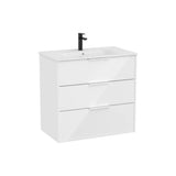 Meuble bas suspendu 80 x 46 x 75 cm trois tiroirs fermeture amortie lavabo en porcelaine blanc brillant Roca