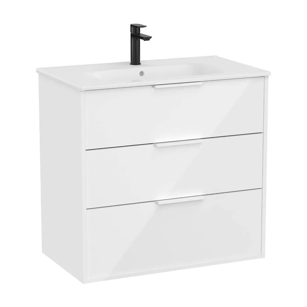 Mueble base suspendido con tres cajones y lavabo de porcelana blanco brillo 80x46x75 cm Roca - Vista 2
