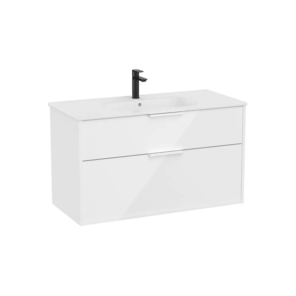 Mueble base compacto suspendido con dos cajones y lavabo porcelana blanco brillo Roca - Vista 1