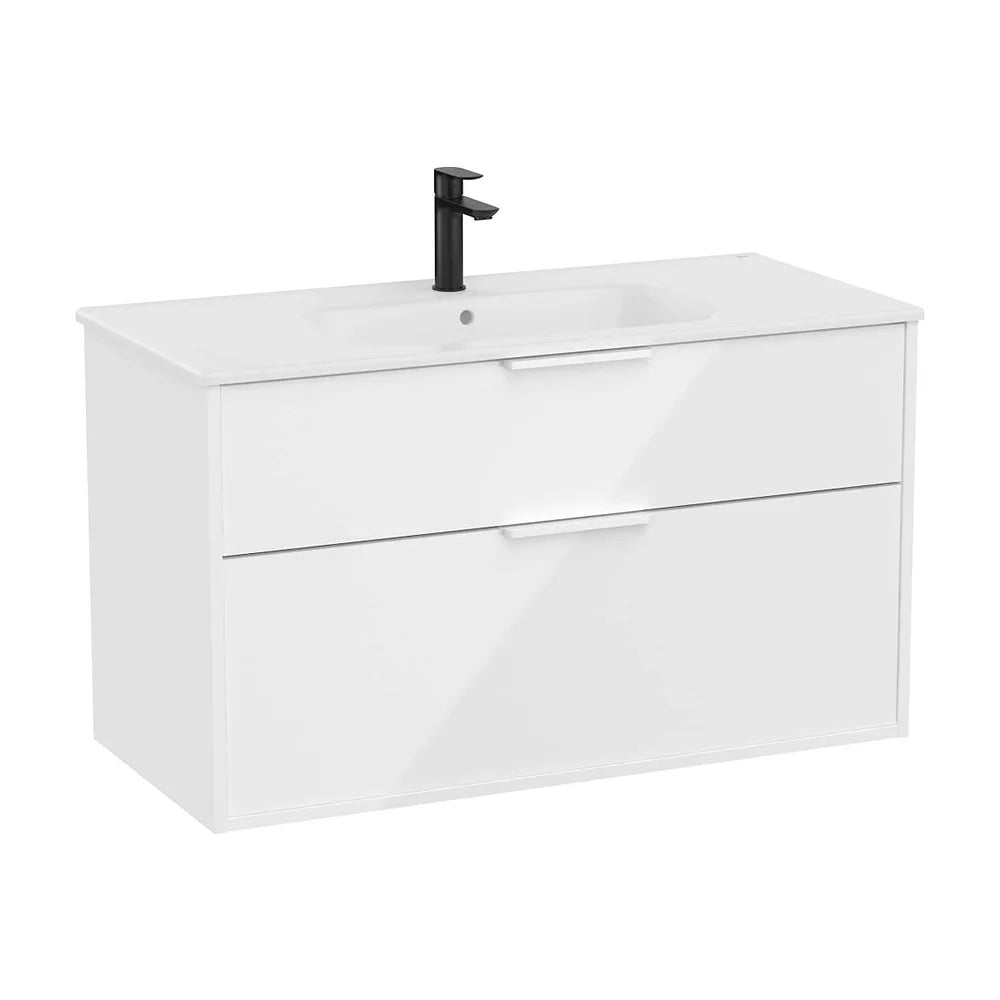Mueble base compacto suspendido con dos cajones y lavabo porcelana blanco brillo Roca - Vista 2