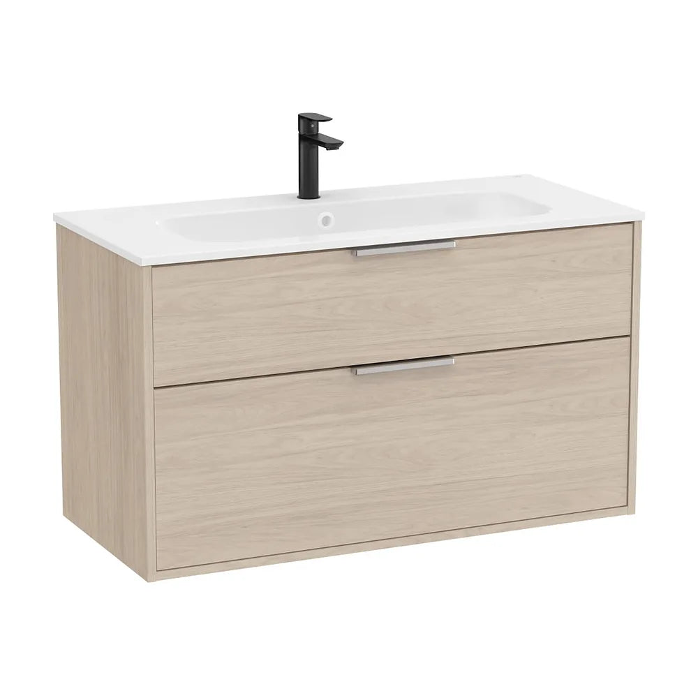 Mueble base compacto suspendido con dos cajones y lavabo porcelana 100x46x58 cm Roca - Vista 2