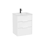 Meuble bas suspendu 3 tiroirs avec lavabo en porcelaine blanc mat dimensions 75,5x60,5x46cm pour salle de bains Roca