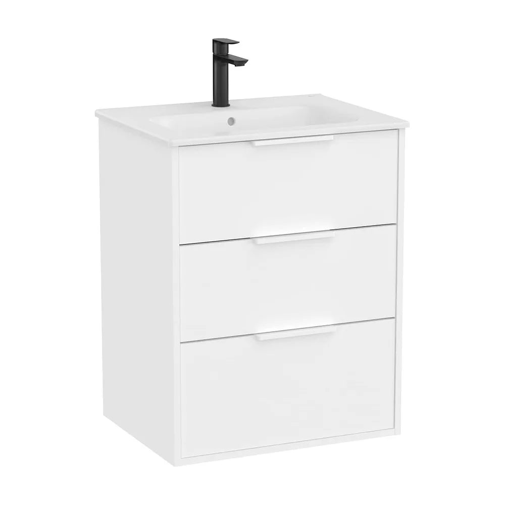 Mueble base suspendido con tres cajones y lavabo de porcelana blanco mate Roca - Vista 2