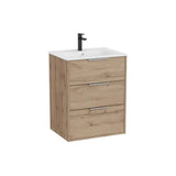 Mueble base suspendido con tres cajones y lavabo porcelana 60x46x75 cm Nogal Roca