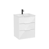 Mueble base suspendido con tres cajones y lavabo de porcelana blanco brillo Roca