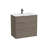 Mueble base suspendido tres cajones con lavabo porcelana 80x46x75 cm Roble oscuro Roca