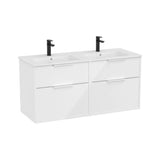 Mueble base suspendido con cuatro cajones y lavabo doble porcelana blanco brillo 120x46x58 cm Roca