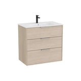 Meuble suspendu trois tiroirs avec lavabo porcelaine 80,5 x 46 x 75,5 cm finition frêne clair Roca