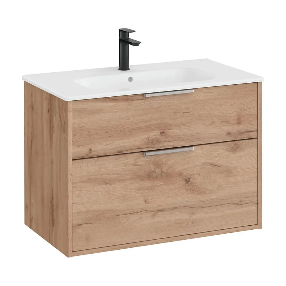 Mueble base compacto suspendido con dos cajones y lavabo porcelana 80x46x58 cm Roca - Vista 2
