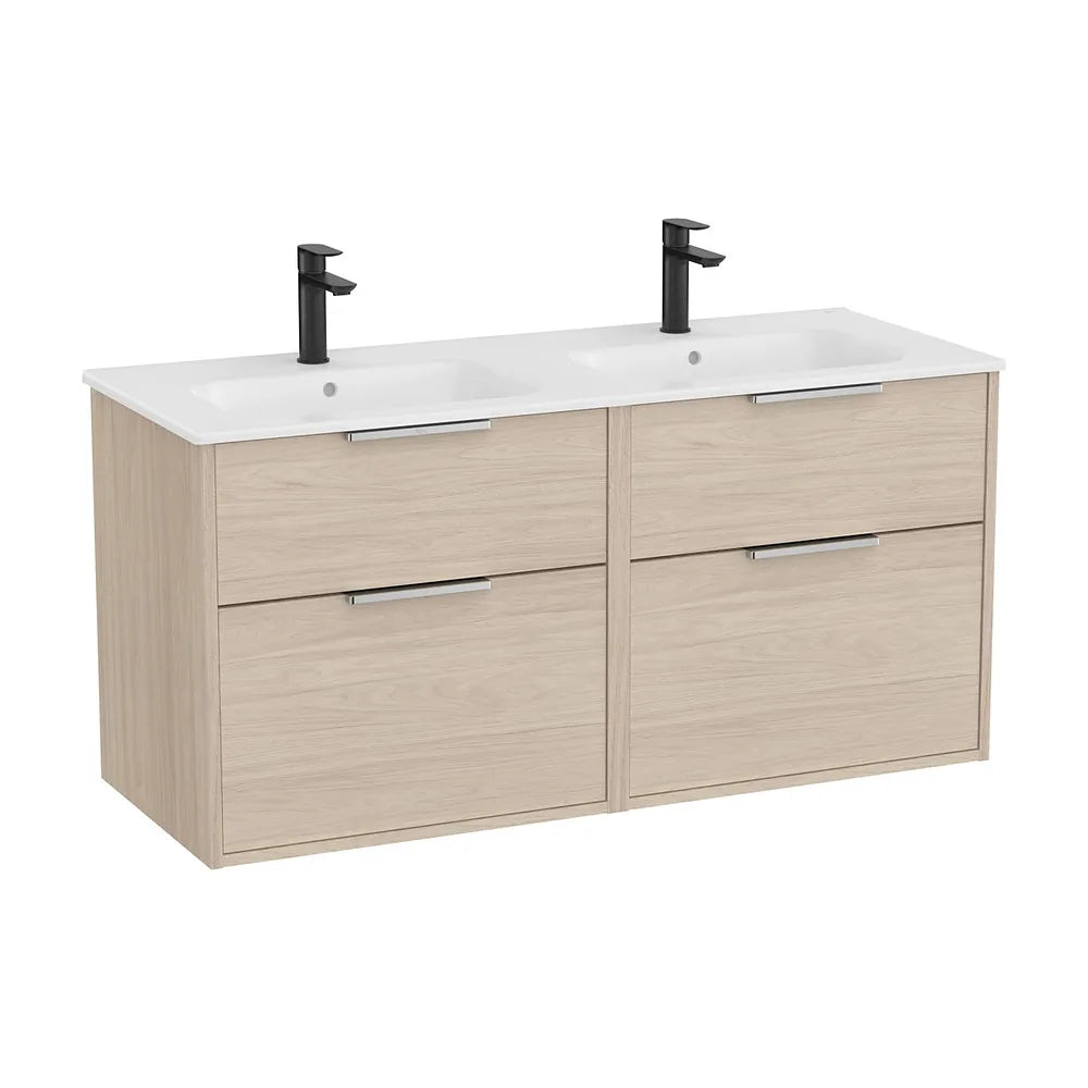Mueble base suspendido con lavabo doble porcelana 120x46x58 cm Roca - Vista 2