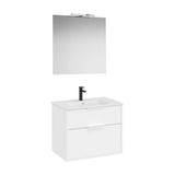 Mueble Base Compacto 2 Cajones Lavabo Porcelana Espejo Led 70x80cm Roca