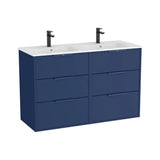 Mueble base suspendido seis cajones lavabo doble porcelana 120x46x75 cm Roca