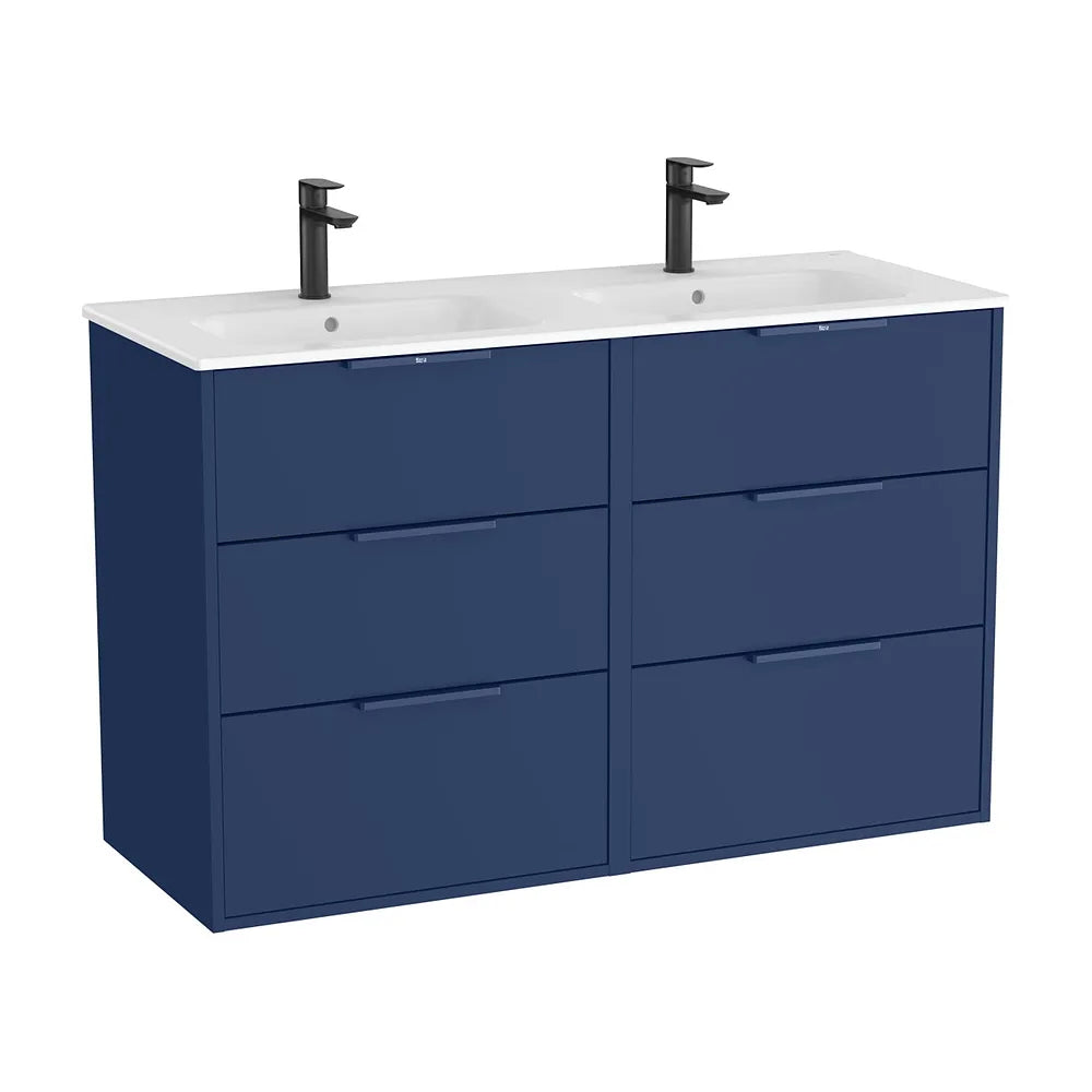 Mueble base suspendido seis cajones lavabo doble porcelana 120x46x75 cm Roca - Vista 2
