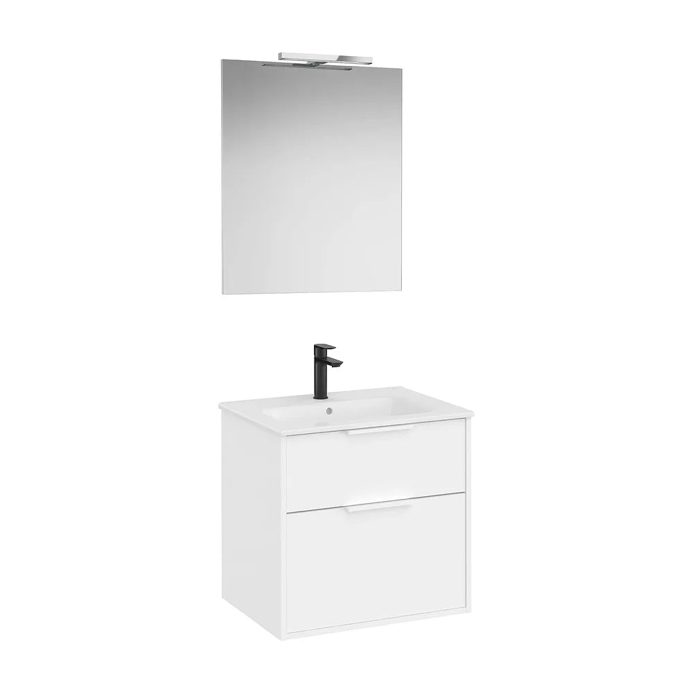 Pack mueble base compacto dos cajones lavabo porcelana espejo led aplique Starlight Roca - Vista 2