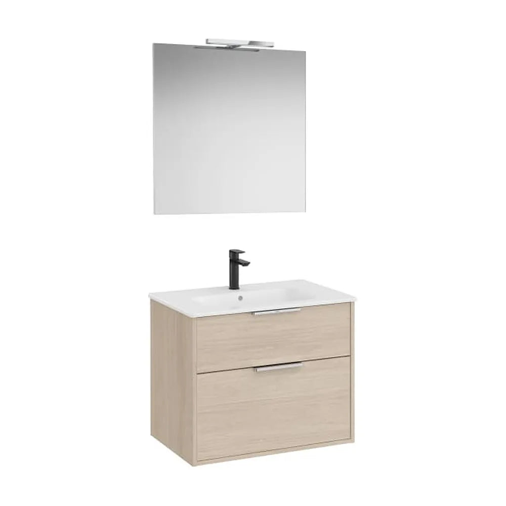 Pack mueble base compacto dos cajones lavabo porcelana espejo aplique led Starlight Roca - Vista 1
