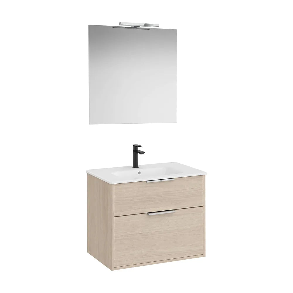 Pack mueble base compacto dos cajones lavabo porcelana espejo aplique led Starlight Roca - Vista 2