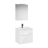 Mueble base compacto suspendido dos cajones lavabo porcelana espejo led 60x80 cm Roca