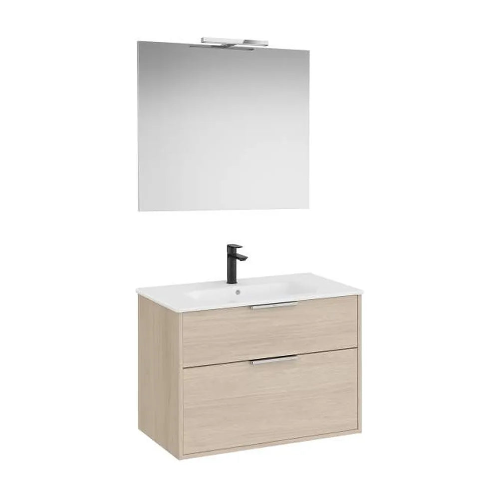 Pack mueble base compacto dos cajones lavabo porcelana espejo aplique led Starlight Roca - Vista 1