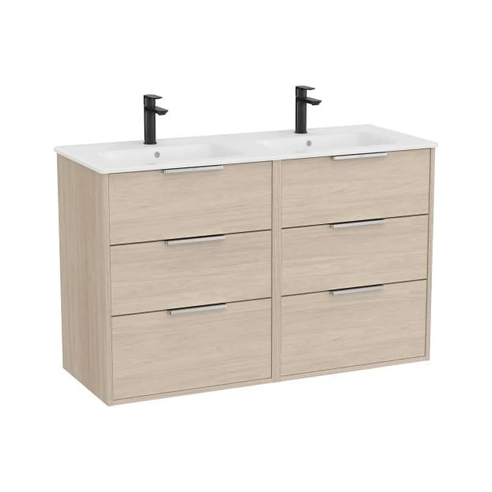 Mueble base suspendido seis cajones lavabo doble porcelana 120x46x75 cm Roca - Vista 1