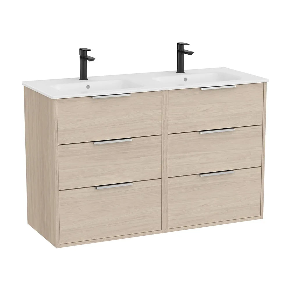 Mueble base suspendido seis cajones lavabo doble porcelana 120x46x75 cm Roca - Vista 2