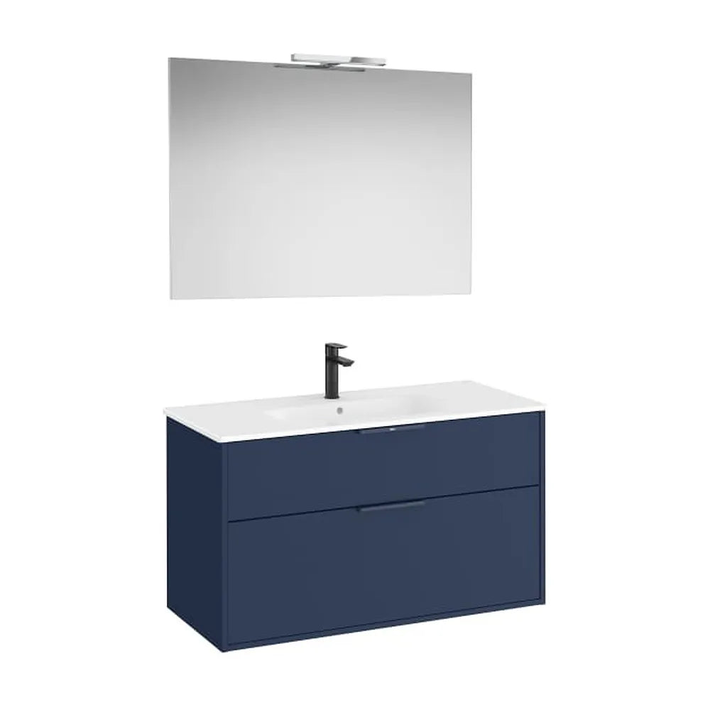 Mueble Base Compacto 2 Cajones Lavabo Porcelana Espejo Led 100x80cm Colección Unik Roca - Vista 1