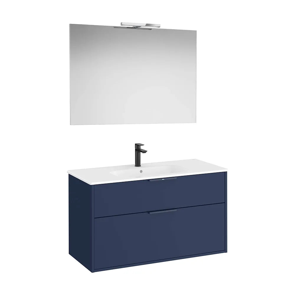 Mueble Base Compacto 2 Cajones Lavabo Porcelana Espejo Led 100x80cm Colección Unik Roca - Vista 2