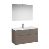 Pack mueble base compacto 2 cajones lavabo porcelana espejo led 100x80 cm Roca