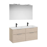 Pack mueble base cuatro cajones lavabo doble espejo aplique led Starlight 120x46x58 cm Roca