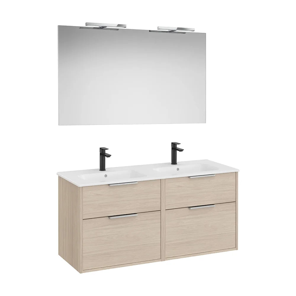 Pack mueble base cuatro cajones lavabo doble espejo aplique led Starlight 120x46x58 cm Roca - Vista 2