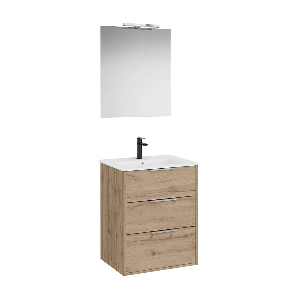 Pack mueble base compacto 3 cajones lavabo porcelana espejo led aplique Starlight Roca - Vista 2