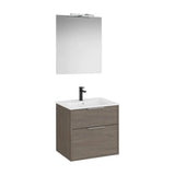Mueble Base Compacto 2 Cajones Lavabo Porcelana Espejo Led 60x80cm Roca