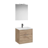 Pack móvel base compacto com dois gavetões lavatório em porcelana espelho com luz LED Starlight Roca