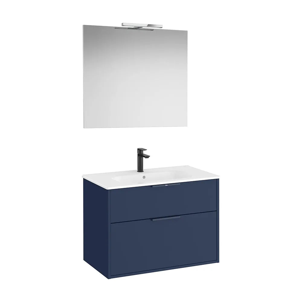 Pack mueble base compacto dos cajones lavabo porcelana espejo led 80x80 cm Roca - Vista 2