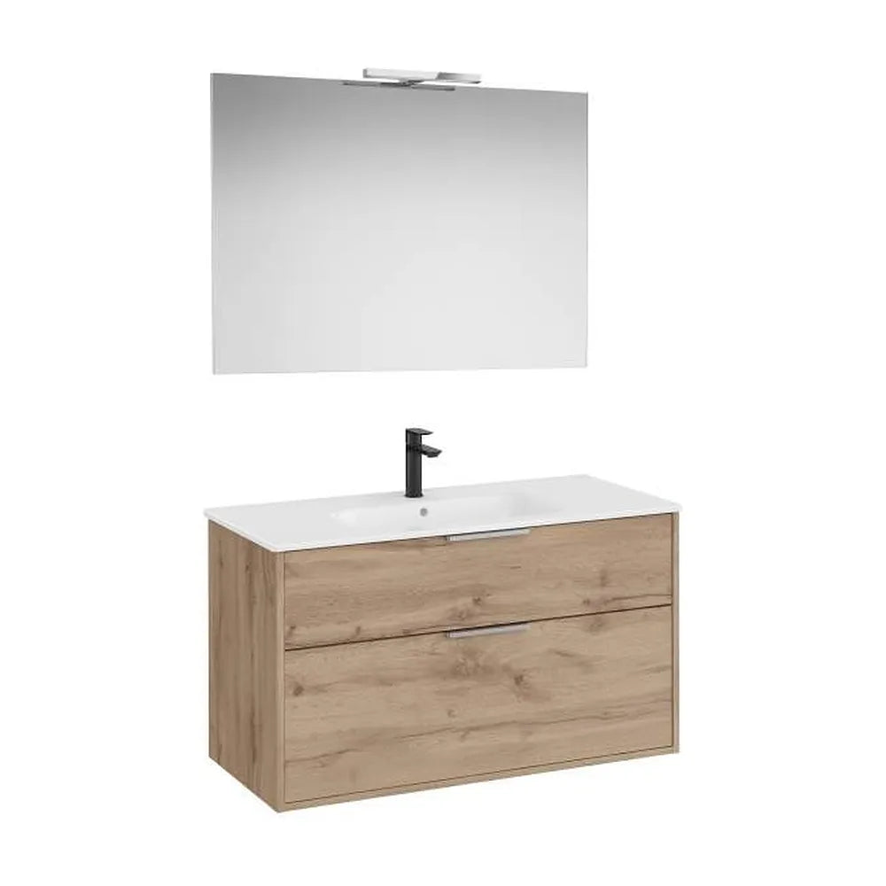 Pack mueble base compacto dos cajones lavabo porcelana espejo led aplique Starlight Roca - Vista 1