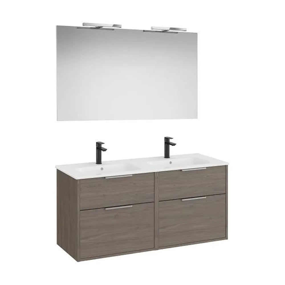 Pack mueble base cuatro cajones lavabo doble espejo aplique led Starlight Roble oscuro Roca - Vista 1