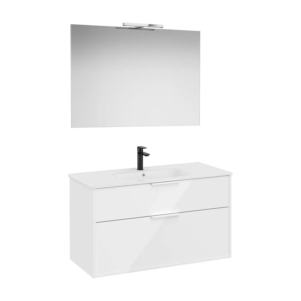 Pack mueble base compacto dos cajones lavabo porcelana espejo led aplique Starlight Roca - Vista 2