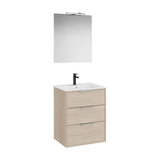 Pack mueble base compacto tres cajones lavabo porcelana espejo led 60x46x58 cm Roca