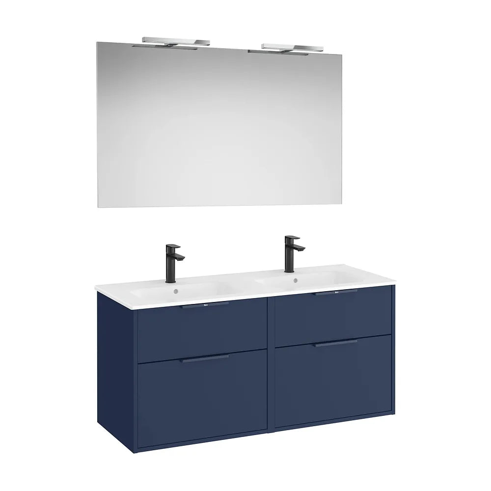Pack mueble base cuatro cajones lavabo doble porcelana espejo led aplique Starlight Roca - Vista 2