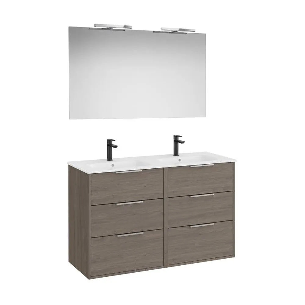 Mueble Base Compacto Seis Cajones Lavabo Doble Porcelana Espejo Aplique Starlight Roca - Vista 1