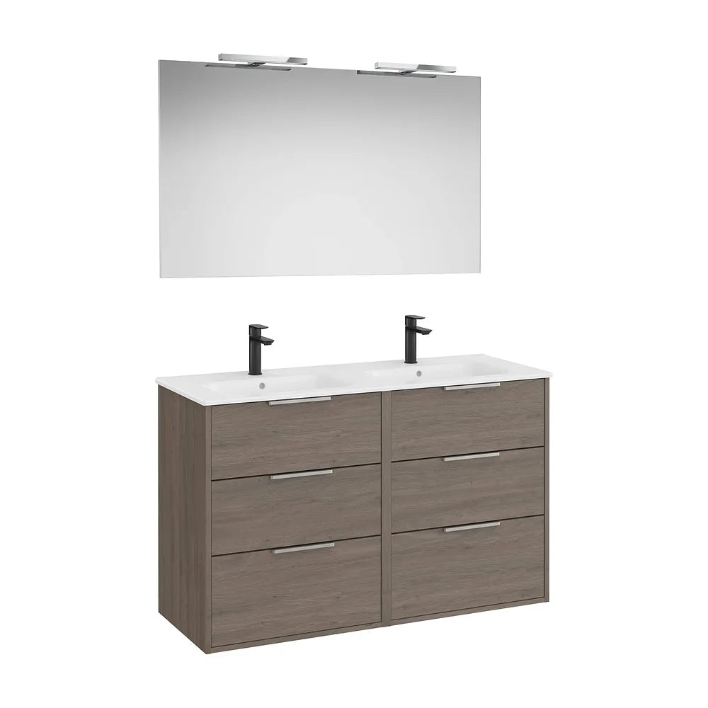 Mueble Base Compacto Seis Cajones Lavabo Doble Porcelana Espejo Aplique Starlight Roca - Vista 2