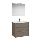 Ensemble meuble vasque suspendu 80 x 46 x 58 cm trois tiroirs chêne foncé miroir IP44 avec applique LED Starlight Roca